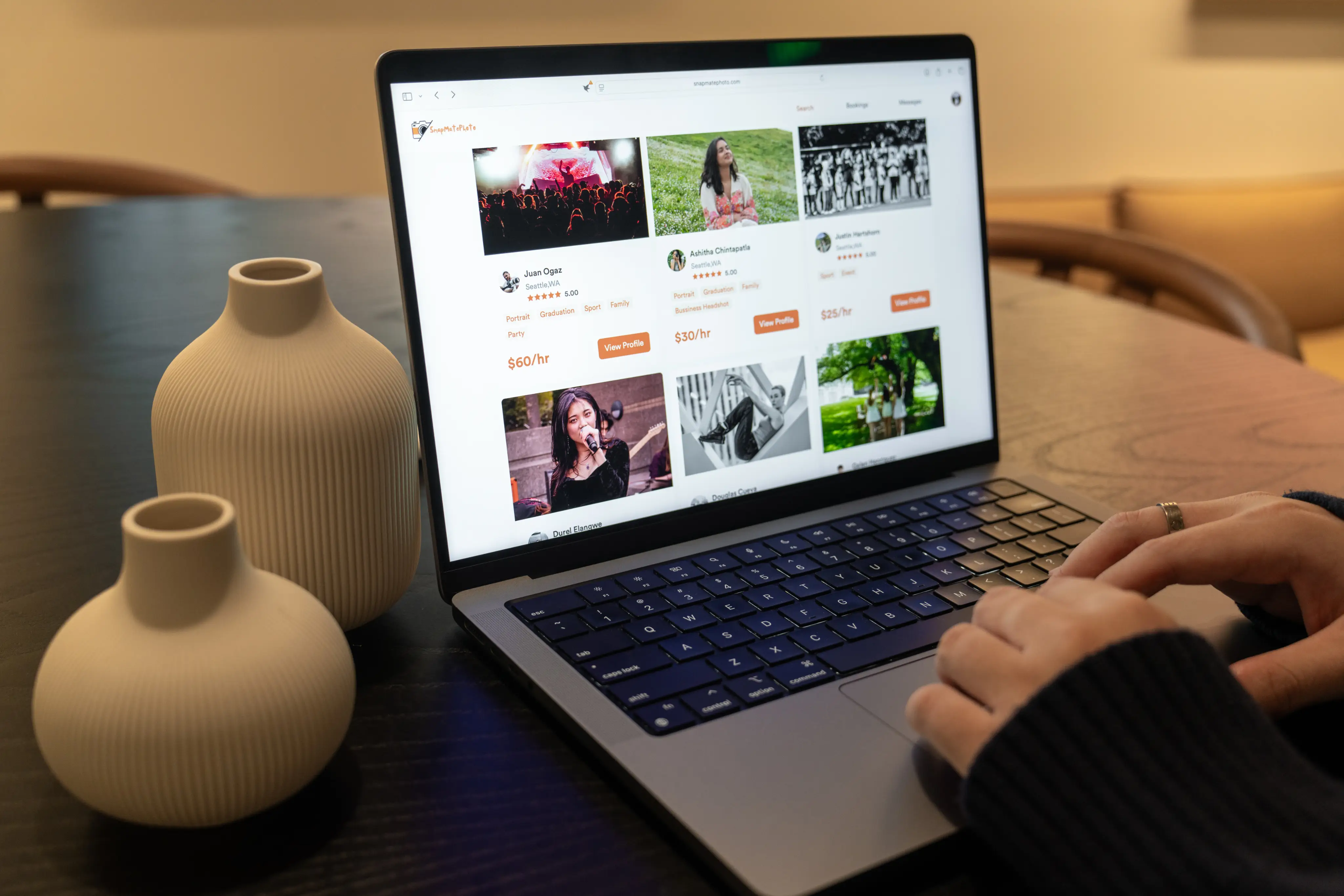 Photographer browsing camera